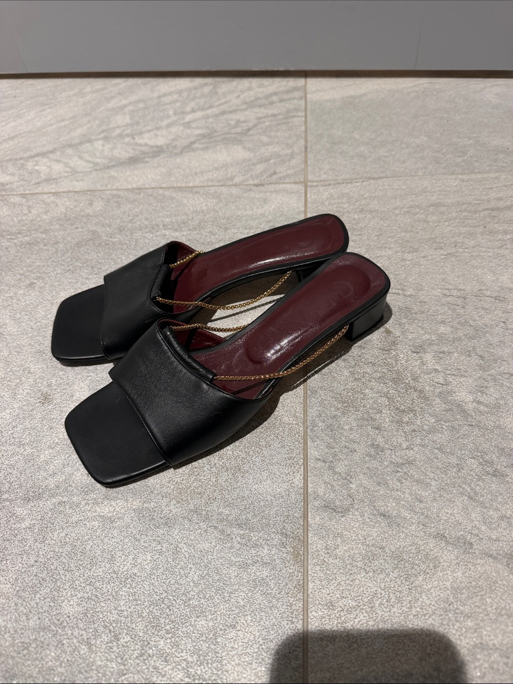 STAUD Black Slide Mules with Gold Chain Detail - Picture 3 of 3